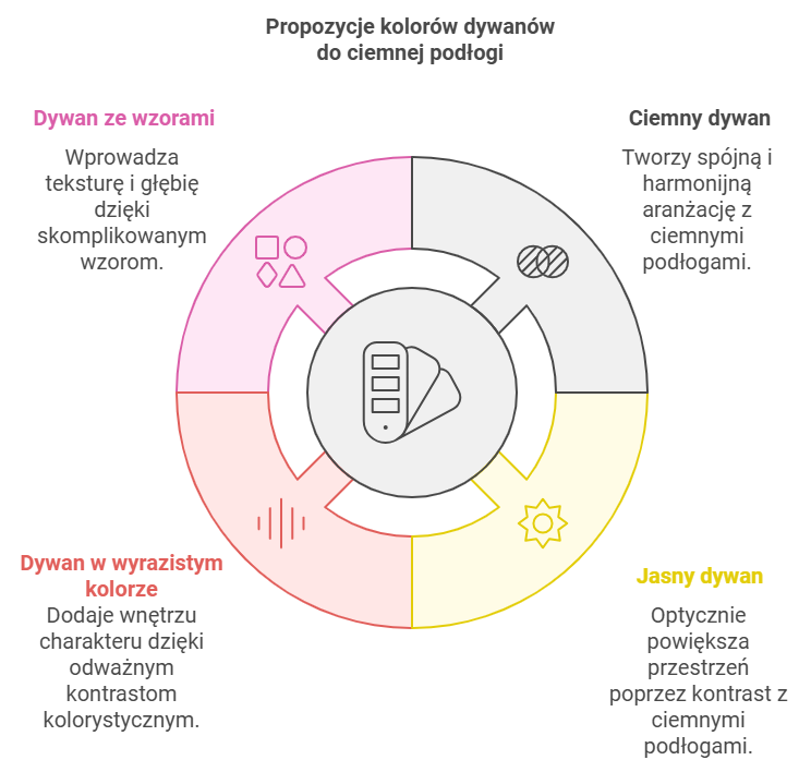 Propozycje kolorów dywanów do ciemnej podłogi