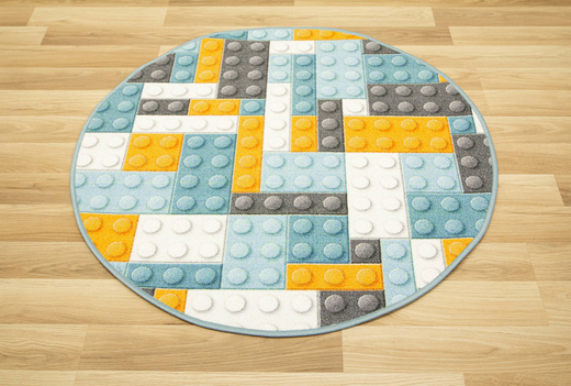 Okrągły Kolorowy Dywan Dziecięcy Klocki Orange