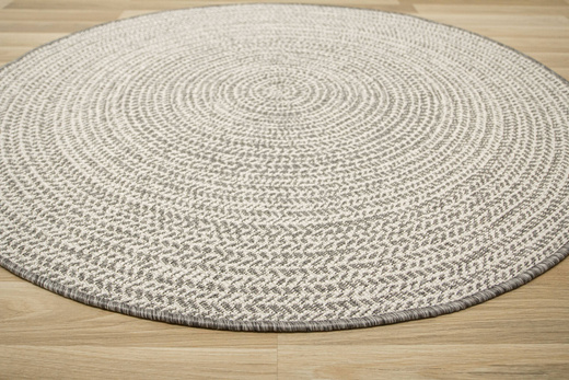 Okrągły Dwustronny Dywan Sznurkowy Brussels 205580/10010 silver Szary Krem Okręgi Outdoor