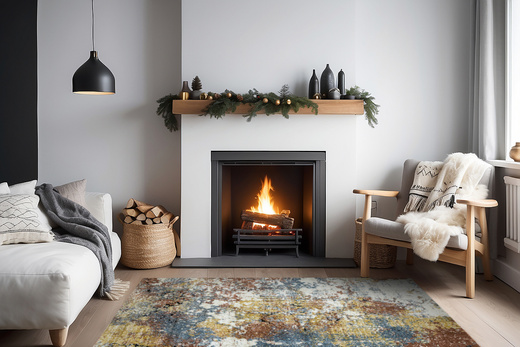 Dywan Bosa 8621A cream/somon Kremowy Miedziany Niebieski Abstrakcja