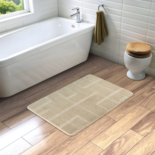 Dywanik Łazienkowy Antypoślizgowy Inez Light Beige Jasny Beż Geometria