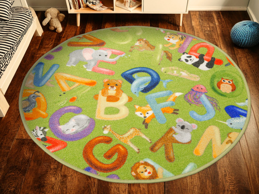 Okrągły Kolorowy Dywan Dziecięcy Alfabet 12 Green