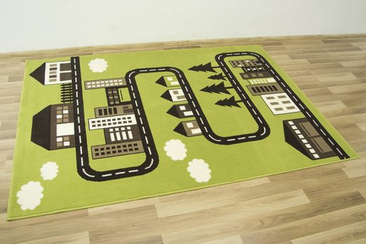 Dywan Kids 534451/67955 lime Zielony Brąz Krem Ulice Domki