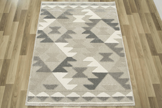 Dywan Coco 59603/655 Shaggy Dwupoziomowy Trójkąty Szary Beż Krem