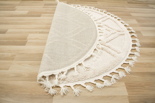 Okrągły Dywan Berber 7063 ivory krem Łezki 3D z frędzlami