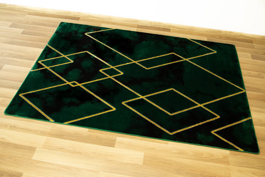Dywan Diamond K4421Y green Ciemna Butelkowa Zieleń Złoty Romby