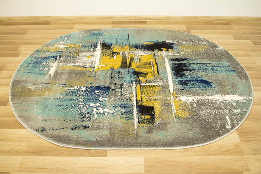 Owalny Dywan Victoria 7657A l.grey/grey O Abstrakcyjny Niebieski Żółty Szary