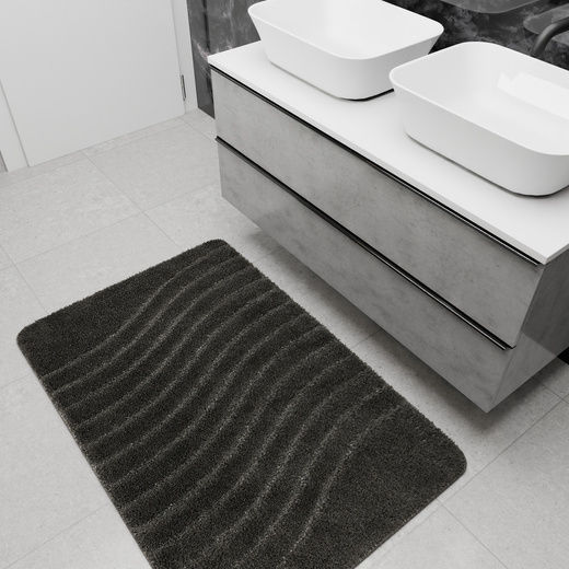 Dywanik Łazienkowy Antypoślizgowy Sara Dark Grey Ciemny Szary Fale