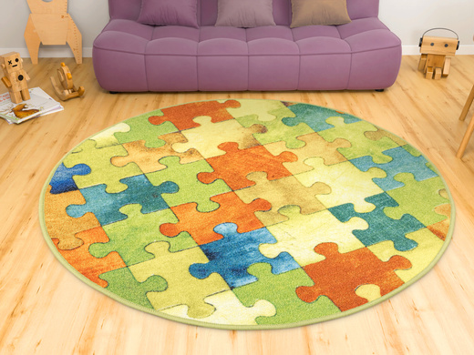 Okrągły Kolorowy Dywan Dziecięcy Puzzle Multicolor