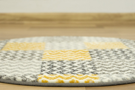 Okrągły Dywan Luna 503568/89935 Patchwork Szary Żółty Musztardowy