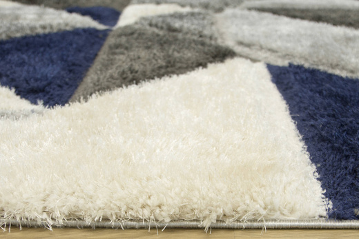 Dywan Shaggy California P477A anthracite/blu Trójkaty Krem Szary Niebieski