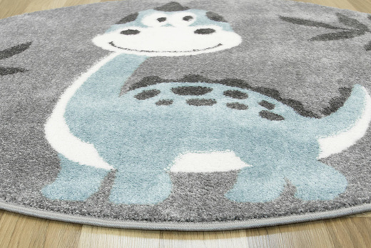 Okrągły Dywan Lima C880A l.grey/blue Dinozaur Turkus Krem Szary