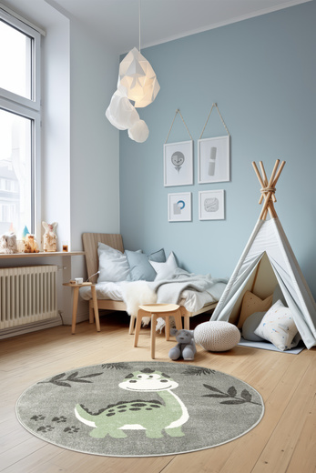 Okrągły Dywan Lima C880B l.grey/green Dinozaur Szary Oliwka