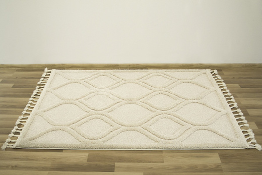 Dywan Berber 7063 Ivory Kość Słoniowa Romby 3D z frędzlami