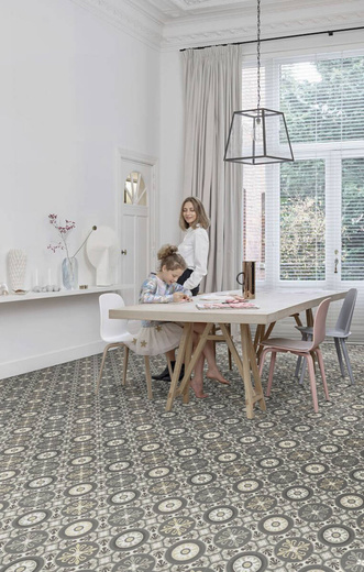 Wykładzina PCV Novo Lagos 910M Mozaika Krem Szary szerokość 2 m