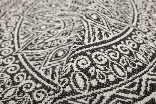 Okrągły Dwustronny Dywan Sznurkowy Brussels 205334/10110 Night Antracyt Krem Rozeta Mandala Outdoor