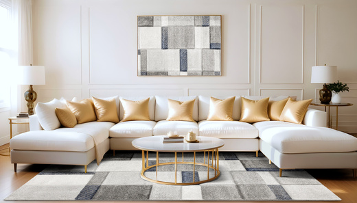 Dywan Kandy N411A l.grey/navy Szary Granatowy Geometria Fryz