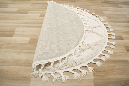 Okrągły Dywan Berber 6843 ivory Krem Romby 3D z frędzlami