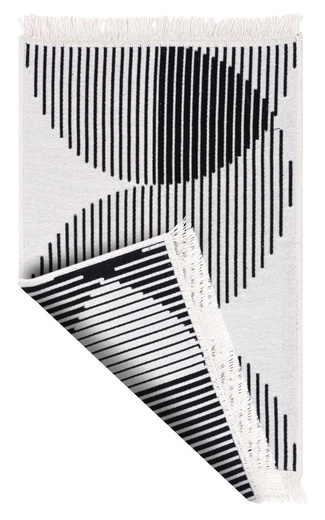 Dwustronny Dywanik Chodniczek Orient Wzór 1 Czarny Krem Półkola Paski