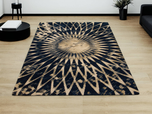 Wełniany Dywan Tempo-B Domio Denim Granatowy Beżowy Rozeta