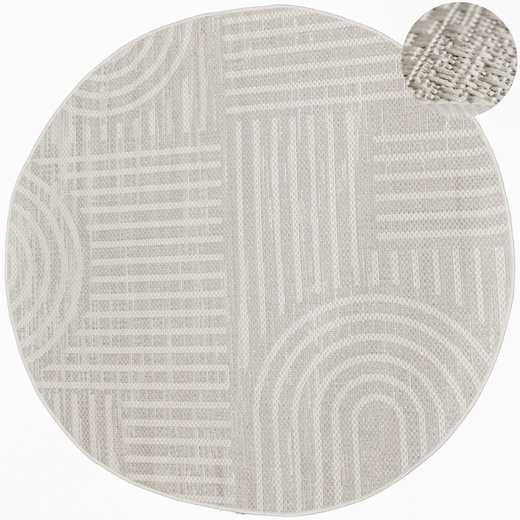 Okrągły Dywan Sznurkowy Haga 03606E cream/l.grey Krem Szary Geometria Outdoor