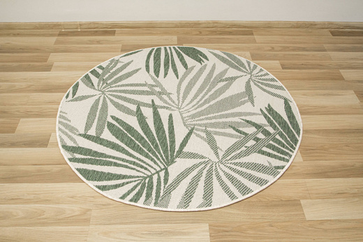 Okrągły Dwustronny Dywan Sznurkowy Brussels 205771/10520 Green Zieleń Krem Listki Palmy Outdoor
