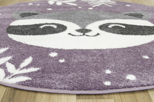 Okrągły Dywan Lima C884A lila/cream Fiolet Szary Krem Szop Pracz Listki