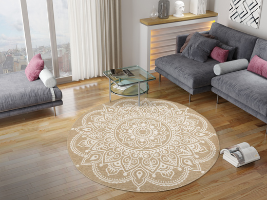 Okrągły Dwustronny Dywan Sznurkowy Brussels 205333/10810 Jute Beż Krem Rozeta Outdoor