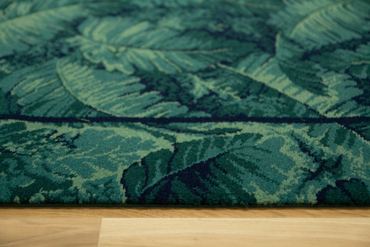 Wełniany Dywan Tempo-B Tion Teal Zielony Granatowy Liście