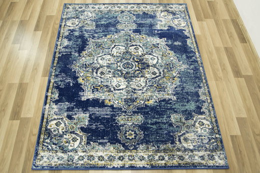 Dywan Victoria 2937D d.blue/blue Ornament Medalion Niebieski Turkus Żółty