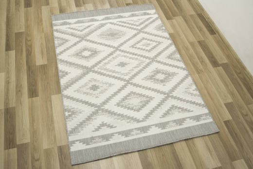 Dywan Sznurkowy Berg 28364/34 Aztec Romby Zygzaki Szary Krem