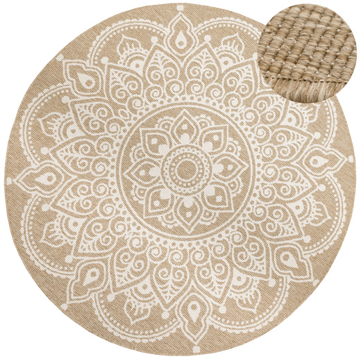 Okrągły Dwustronny Dywan Sznurkowy Brussels 205333/10810 Jute Beż Krem Rozeta Outdoor