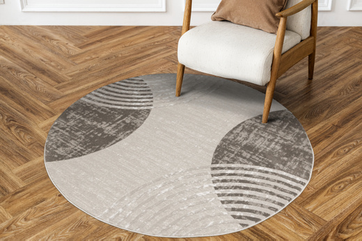 Okrągły Dywan Nantes NT209A Beige/Brown Szarobeżowy Półkola