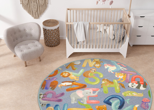 Okrągły Kolorowy Dywan Dziecięcy Alfabet 19 Grey