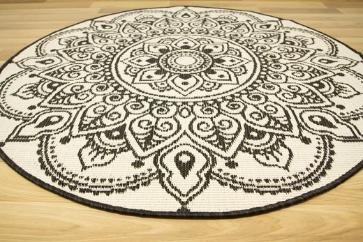 Okrągły Dwustronny Dywan Sznurkowy Brussels 205333/10110 Night Antracyt Krem Rozeta Outdoor