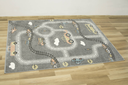 Dywan Dziecięcy Lima C511A l.grey/cream Uliczki Pociągi Chmurki Szary Łososiowy