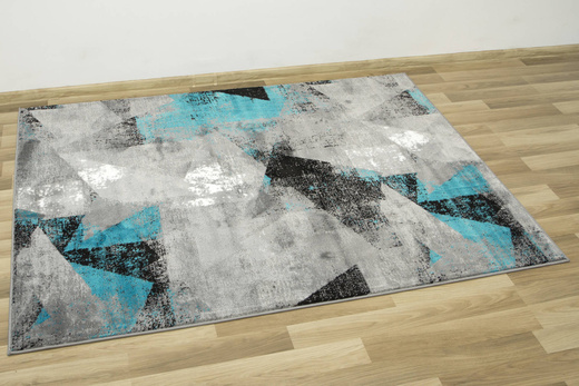 Dywan Victoria B885A d.grey/blue Trójkąty turkus Szary Przecierany