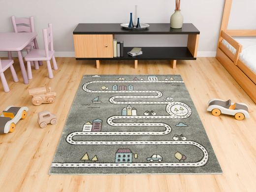Dywan Dziecięcy Lima C263A l.grey/cream Uliczki Domki Drzewka