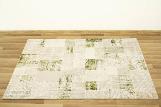 Dywan Home 384 cream/green Beżowy Oliwkowy Krem Kwadraty