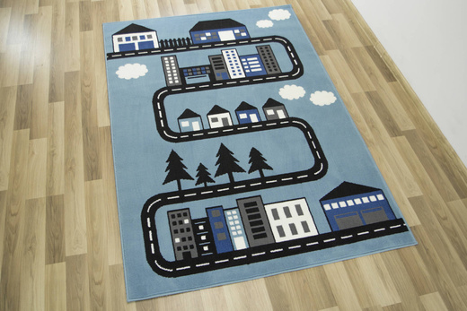 Dywan Kids 534451/94922 sky/blue Jasny Niebieski Czarny Ulice Domki