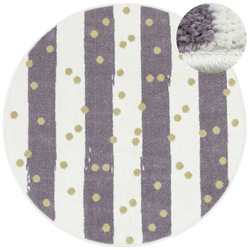 Okrągły Dywan Lima M044A cream/lila Fiolet Krem Zloty Paski