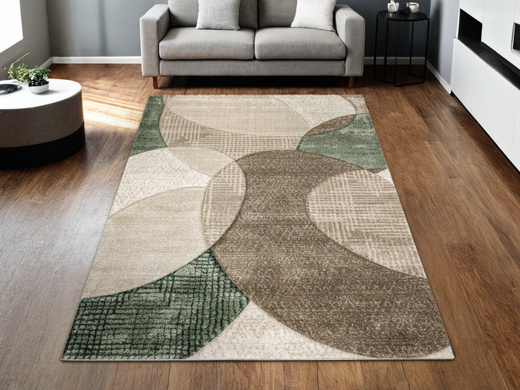 Dywan Kandy N390A d.beige/emeral Butelkowa Zieleń Beż Elipsy Fryz