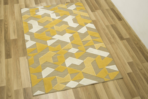 Dywan Sznurkowy Dwupoziomowy Reni 24526/682 Trójkąty Romby Miodowy Żółty Krem Beż
