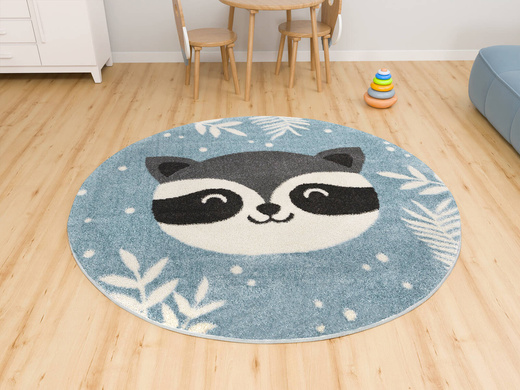 Okrągły Dywan Lima C884A blue/cream Turkus Krem Szop Pracz Listki