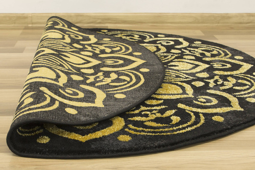 Okrągły Dywan Festival Gold 5866A black Rozeta Ornament Czarny Złoty