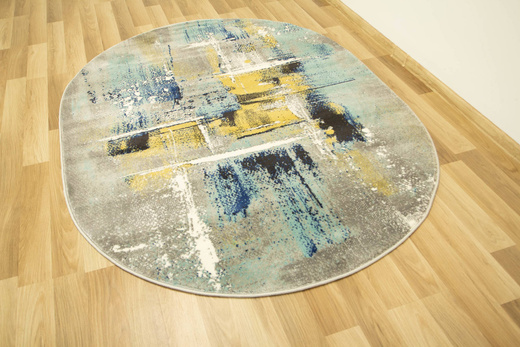 Owalny Dywan Victoria 7657A l.grey/grey O Abstrakcyjny Niebieski Żółty Szary