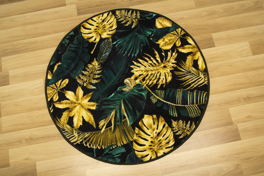 Okrągły Dywan Monstera Gold Green Złoto Butelkowa Zieleń
