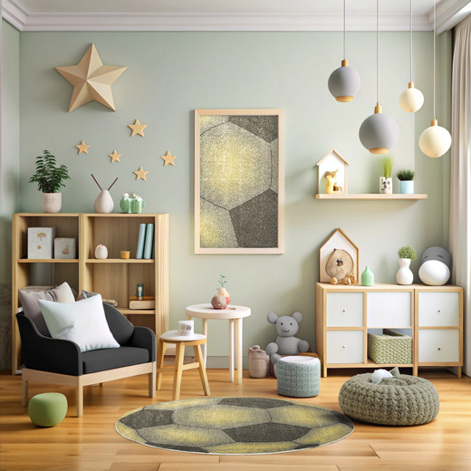 Okrągły Dywan Lima G758A l.grey/yellow Piłka Football Grafit Żółty Melanż