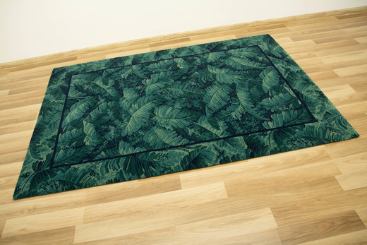 Wełniany Dywan Tempo-B Tion Teal Zielony Granatowy Liście