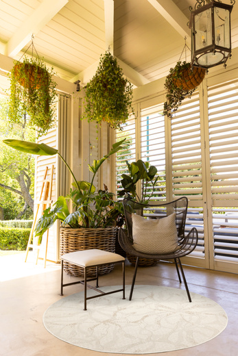 Okrągły Dywan Sznurkowy Haga 04720A l.grey/cream Szary Beż Krem Kwiaty Outdoor